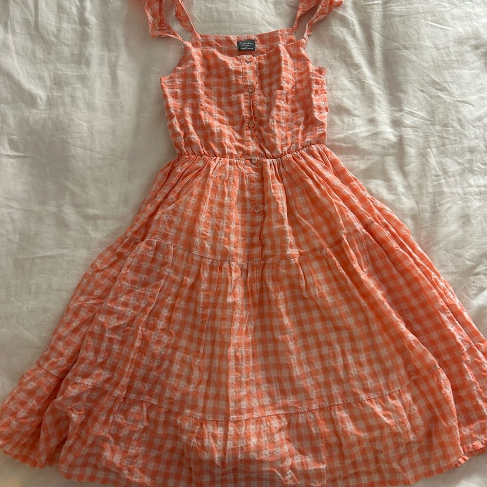 Tocoto Vintage Orange Checkered Dress Girls 12
